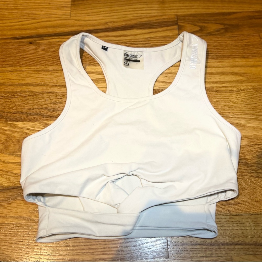 Gymshark Front Twist‎ White Sports Bra, Medium.